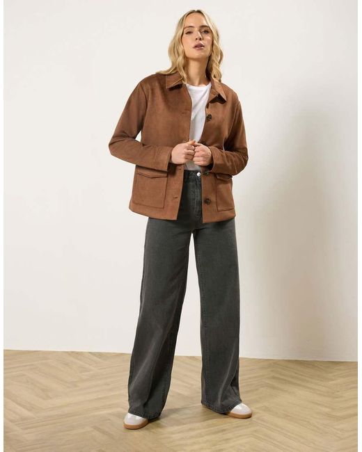 Long Tall Sally Natural Faux Suede Trucker Jacket
