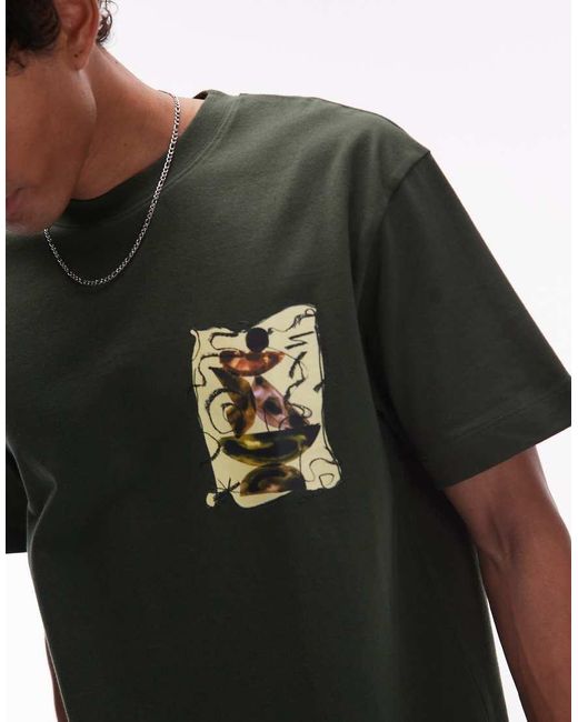 T-Shirt Oversize Scuro Con Stampa Ad Acquerelli Sul Davanti E Sul Retro di Topman in Gray da Uomo