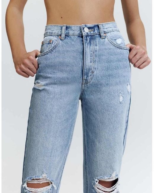 Pull&Bear Blue Ripped Mom Fit Jeans