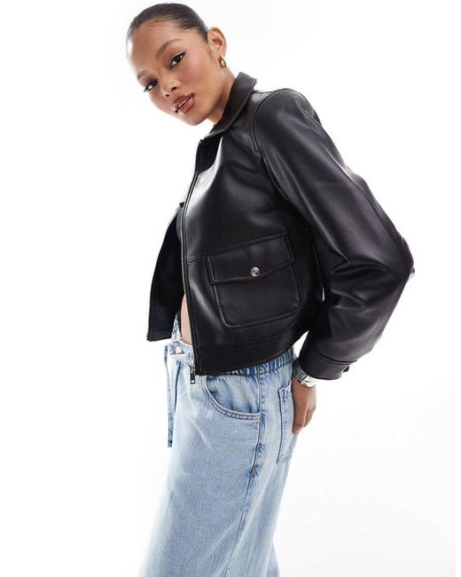 Threadbare Blue Faux Leather Trucker Jacket