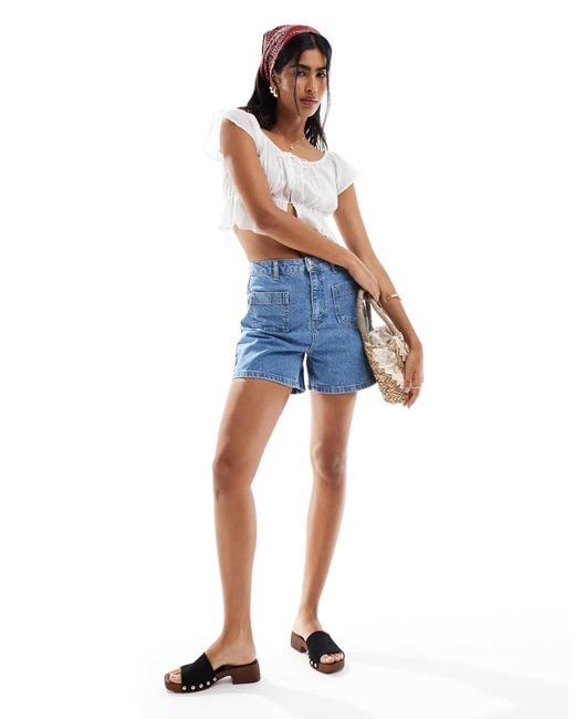 Miss Selfridge Blue Patch Pocket Denim Short