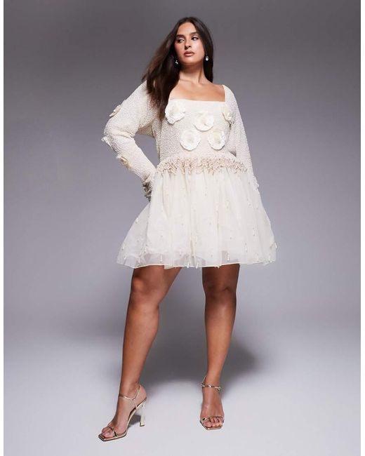 ASOS Metallic Curve Pearl Embellished Mini Dress With Corsage Detail