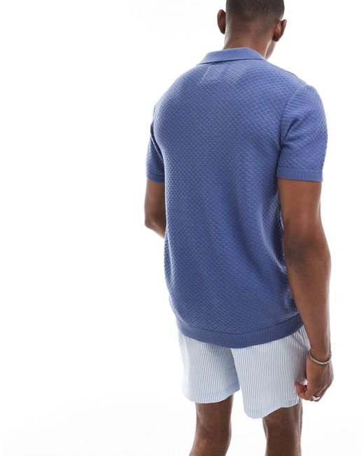 Hollister Blue Closed Stitch Raised Stripe Knit Polo for men