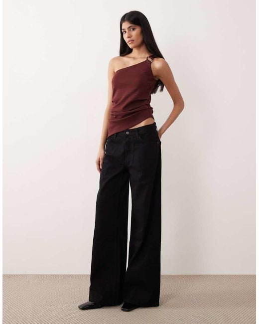 Y.A.S Red One Shoulder Metal Detail Top