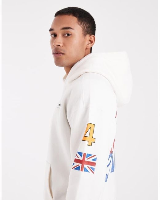 Hollister White Boxy F1 Graphic Hoodie for men