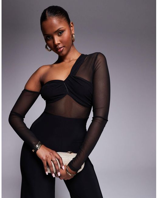 ASOS Black – langärmeliger jumpsuit aus netzstoffmix