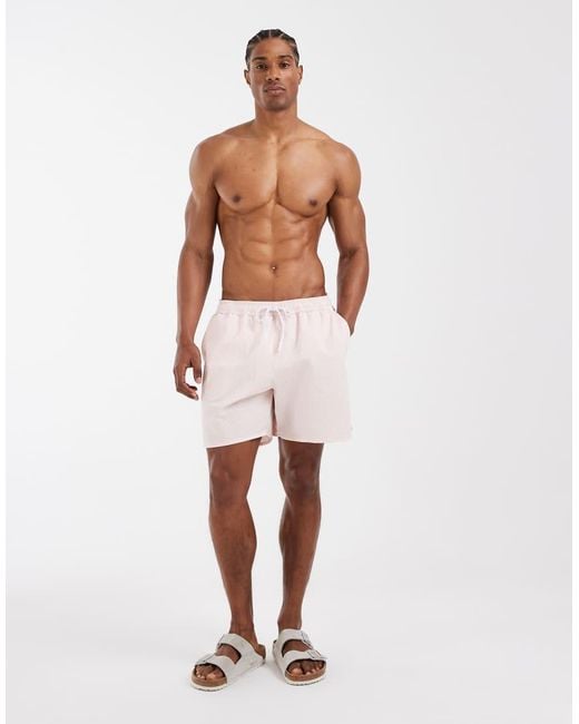 Lacoste Pink Classic Logo Stripe Swim Shorts for men