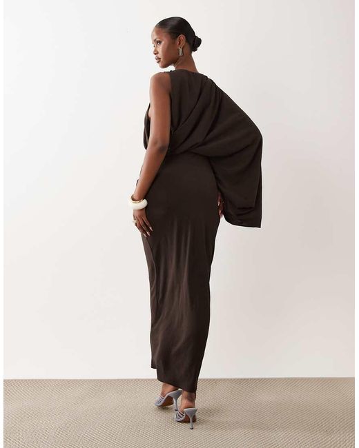 ASOS Brown One Shoulder Drape Back Column Maxi Dress