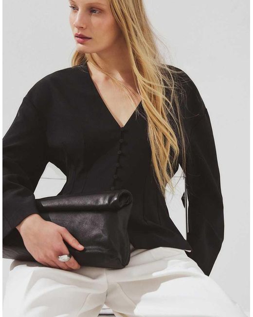 NA-KD Black Tailored Fitted Button Front Blouse