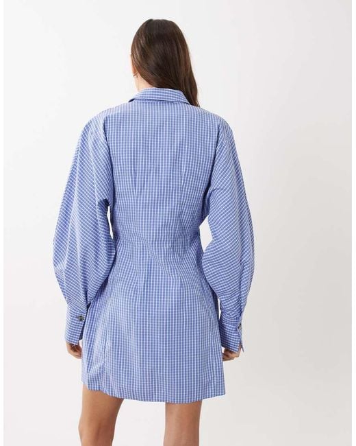 ASOS Blue Mini Shirt Dress With Cinched Waist