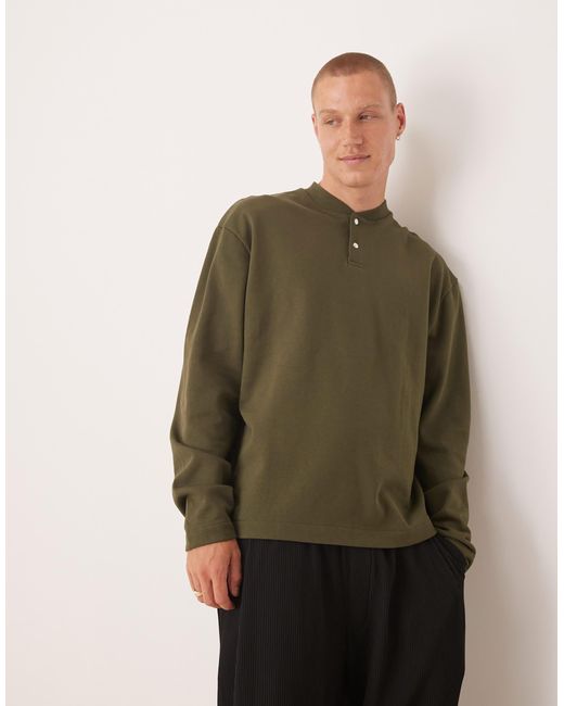 ASOS Green Oversized Sweatshirt With Button-up Collar for men