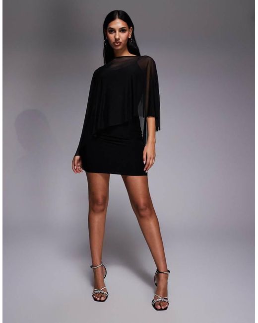 Fashionkilla Black Exclusive Mesh Cape Overlay Cami Mini Dress