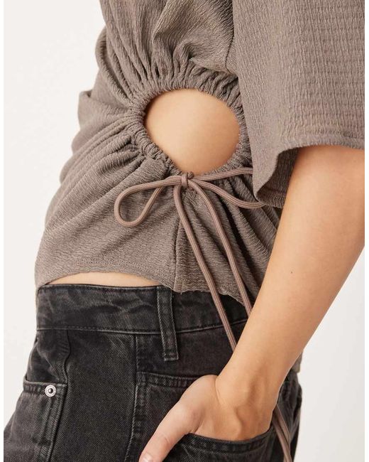 T-Shirt Testurizzata Color Mocha Con Coulisse di ASOS in Gray