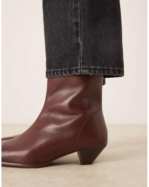 ASOS Brown Rhodes Leather Chisel Toe Heeled Ankle Boots