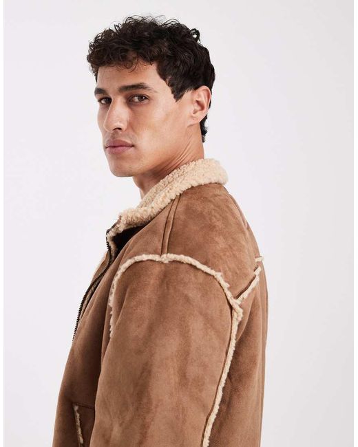 Cotton On Brown Faux Shearling Bomber Jacket for men