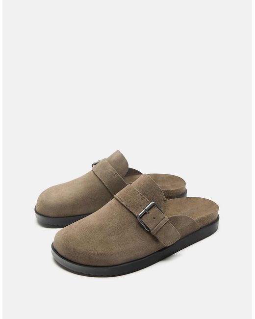 Pull&Bear – leder-clogs in Brown für Herren