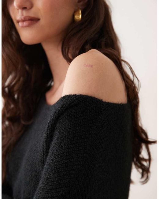 Miss Selfridge Black Slouchy Slash Neck Jumper