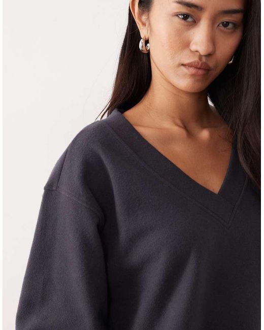 ASOS Blue Supersoft Ruched Sleeve V Neck Jumper