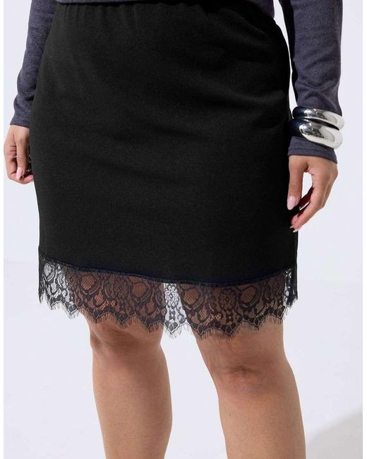 Yours Clothing Blue Lace Hem Mini Skirt