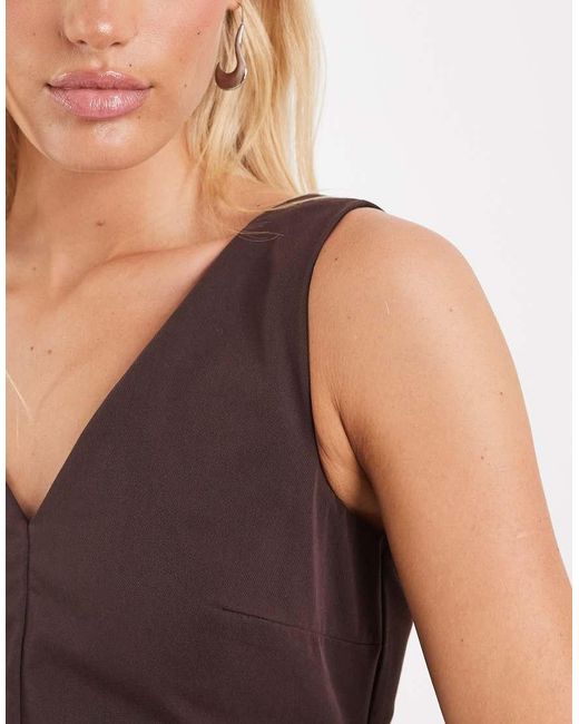 ASOS Brown V-neck Column Midi Dress With Double Split