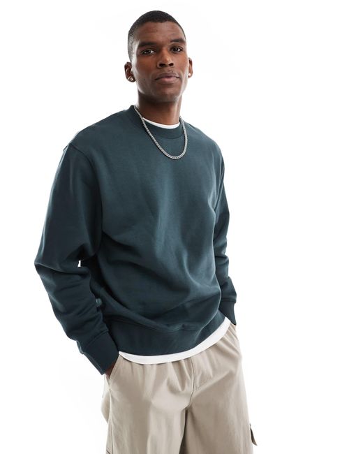 Jack & Jones Blue Oversized 400gsm Heavyweight Crew Neck Sweat for men