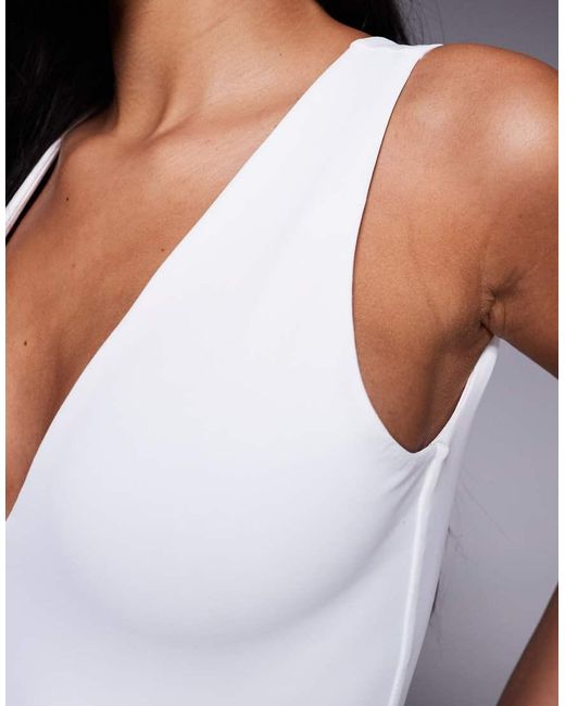 GOOD AMERICAN Blue Sculpting V Neck Bodysuit