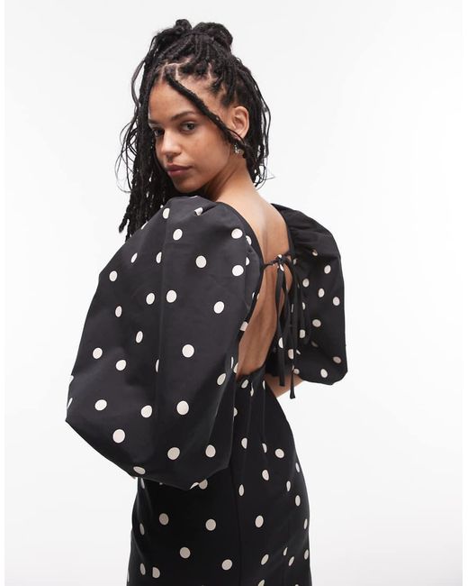& Other Stories Black Mini Dress With Puff Sleeves And Low Back