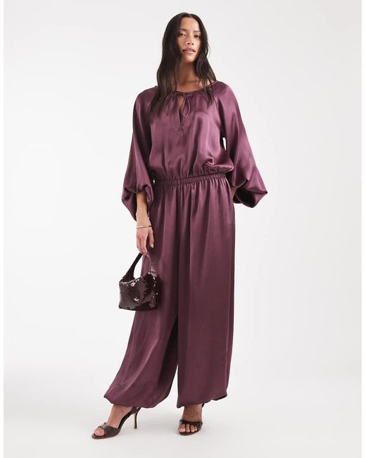 ASOS Red Long Sleeve Satin Jumpsuit