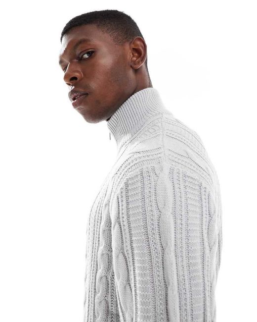 JJ Rebel Gray Cable Knit 1/4 Zip Jumper for men