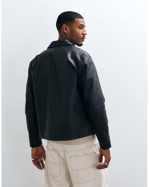 Only & Sons Blue Faux Leather Zip Thru Jacket for men