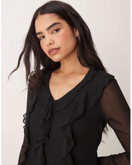 New Look Natural Ruffle Chiffon Long Sleeve Mini Dress