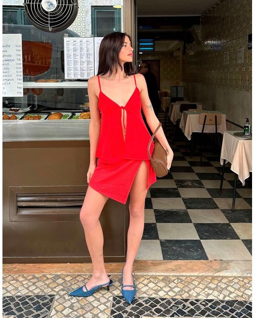Labelrail Red X Barbara Ines Waffle Wrap Mini Skirt