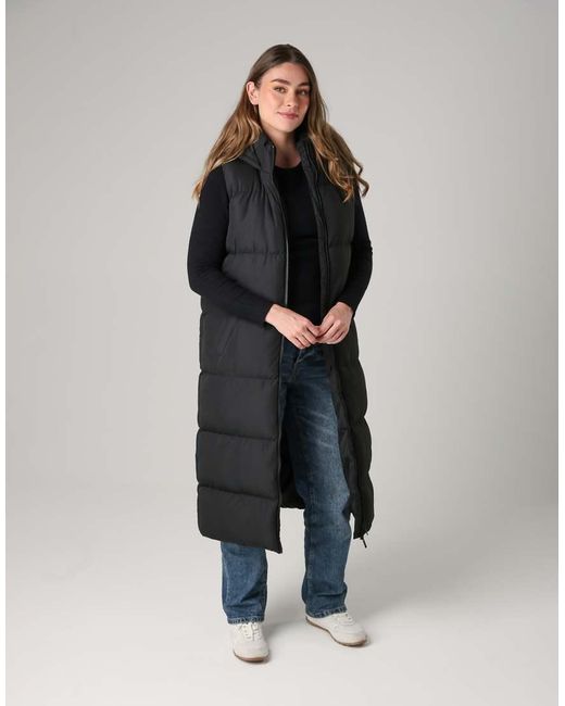 French Connection Black Longline Quilted Gilet With Hood