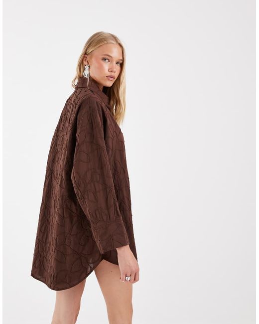 ASOS Brown Floral Cornelli Embroidered Mini Shirt Dress