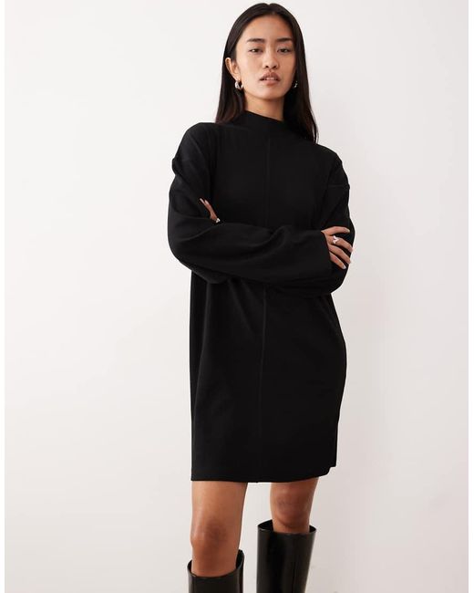 ASOS Black High Neck Rib Mini Dress With Centre Seam Detail