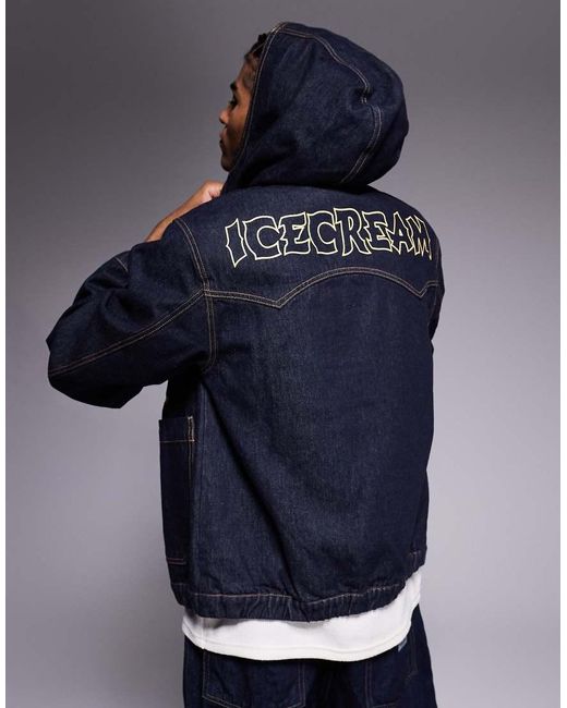 ICECREAM Blue Western Panelled Hooded Worker Jacket for men