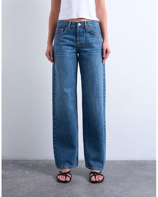 TOPSHOP Blue Ember Low Rise Straight Leg Jean