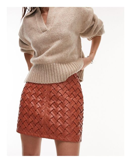 TOPSHOP Orange Premium Weave Mini Skirt