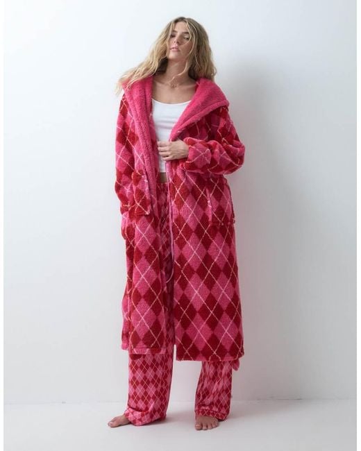 Loungeable Red Cosy Hooded Midi Dressing Gown
