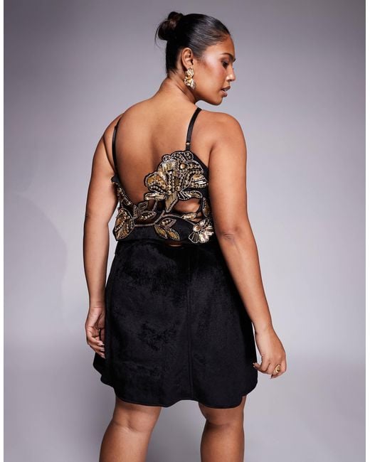 ASOS Black Asos Design Curve Velvet Structured Mini Dress With Cutwork Embellishment