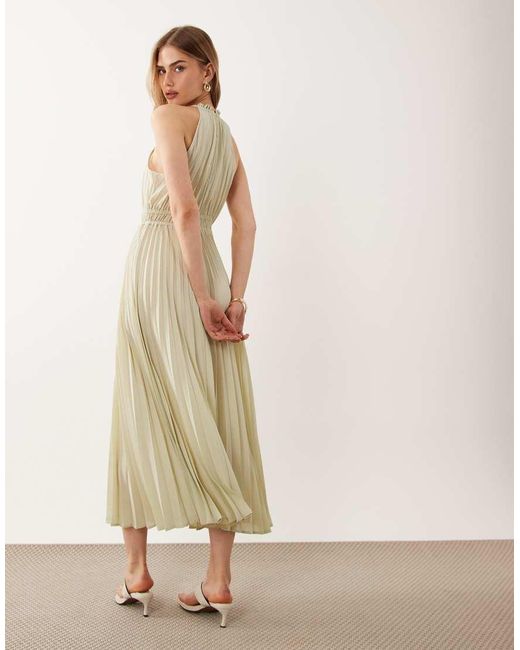 Mango Natural Pleated Halterneck Midi Dress
