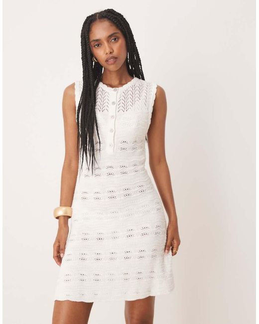 Nobody's Child White Mock Crochet Mini Dress