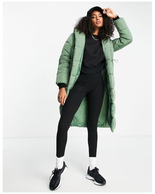 River Island Shawl Collar Longline Padded Coat in Green Lyst