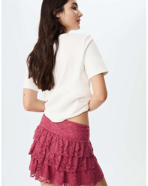Stradivarius White – skort aus weich fallender spitze