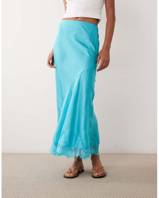 ASOS Blue Lace Hem Fishtail Maxi Skirt