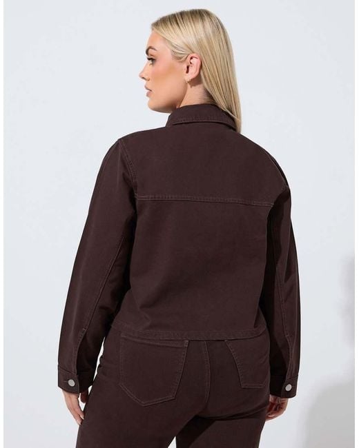 Yours Clothing Brown Pocket Denim Jacket