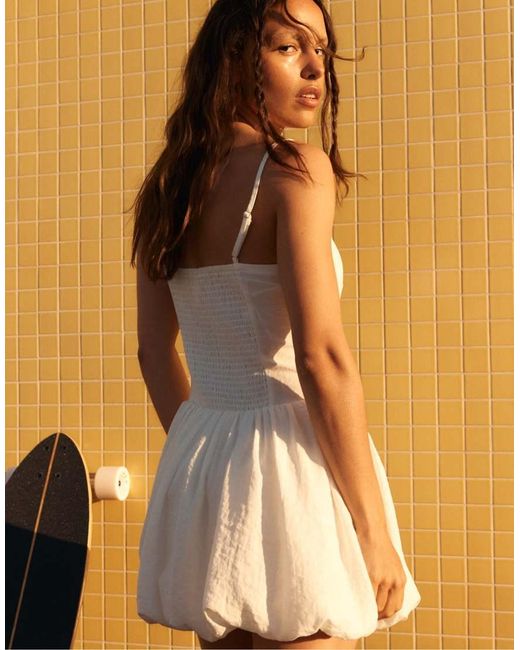 Stradivarius White Short Balloon Strap Dress