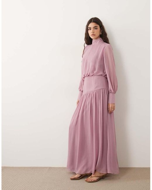ASOS Pink High Neck Deep Cuff Maxi Dress