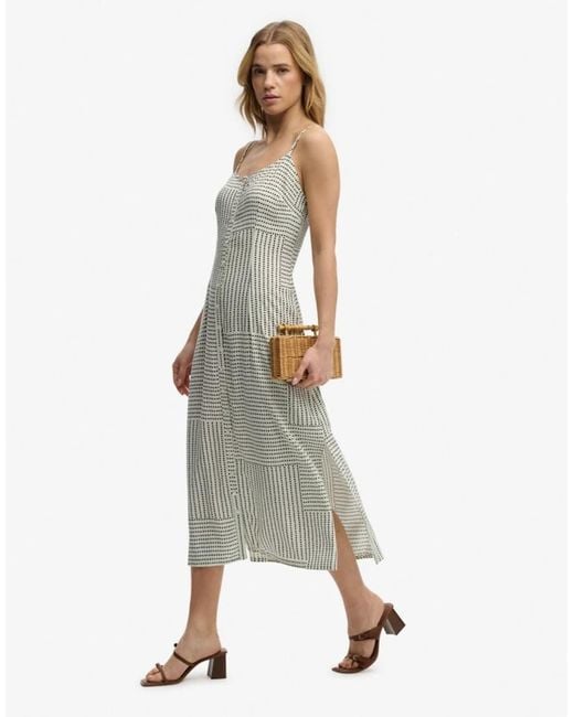 Superdry Gray Print Button Down Cami Midi Dress
