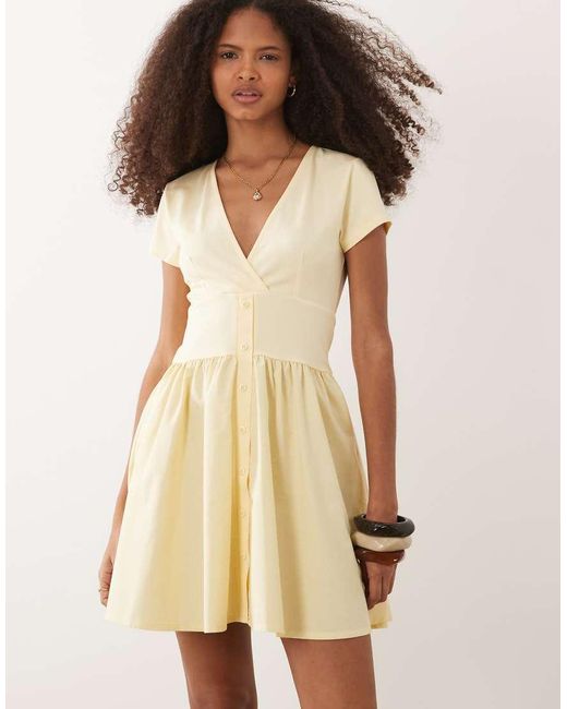 ASOS Natural Hybrid Button-front Mini Dress With Poplin Skirt